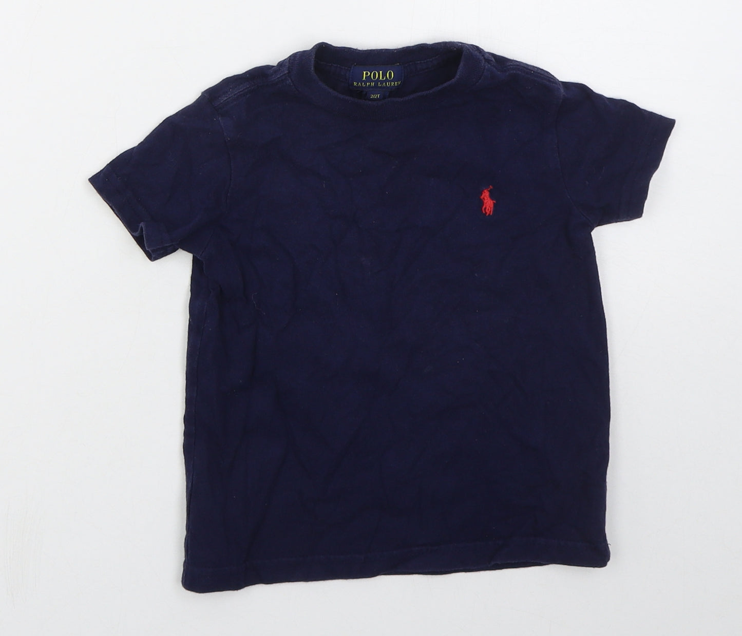 Ralph Lauren Boys Blue  Cotton Basic T-Shirt Size 2 Years Crew Neck Pullover