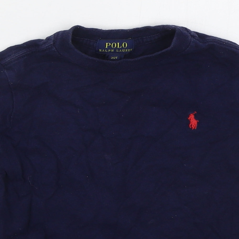 Ralph Lauren Boys Blue  Cotton Basic T-Shirt Size 2 Years Crew Neck Pullover
