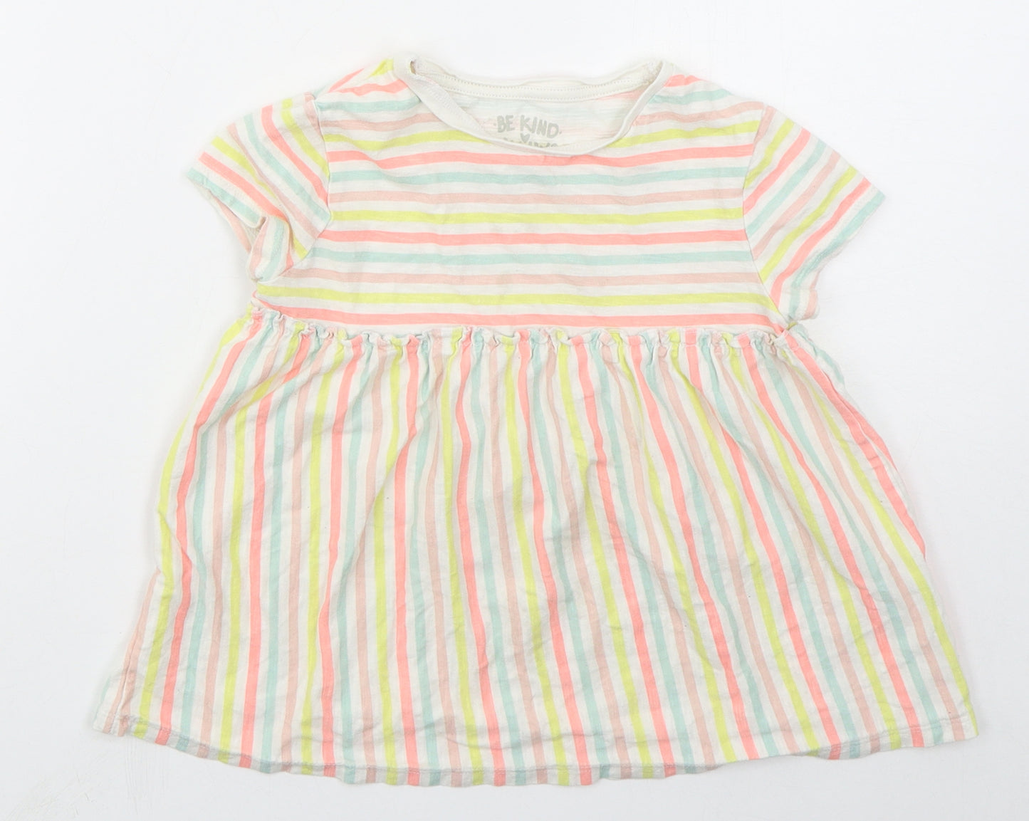 F&F Girls Multicoloured Striped Cotton Basic T-Shirt Size 6-7 Years Crew Neck Pullover