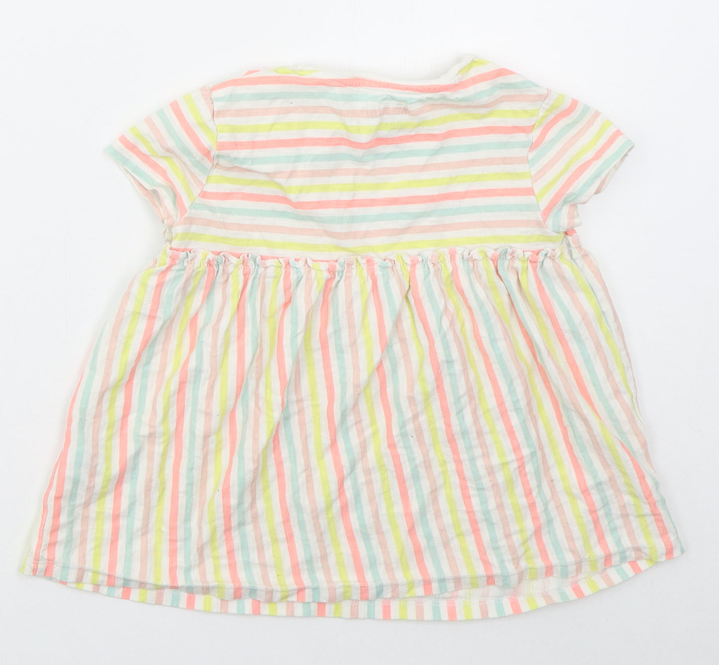 F&F Girls Multicoloured Striped Cotton Basic T-Shirt Size 6-7 Years Crew Neck Pullover