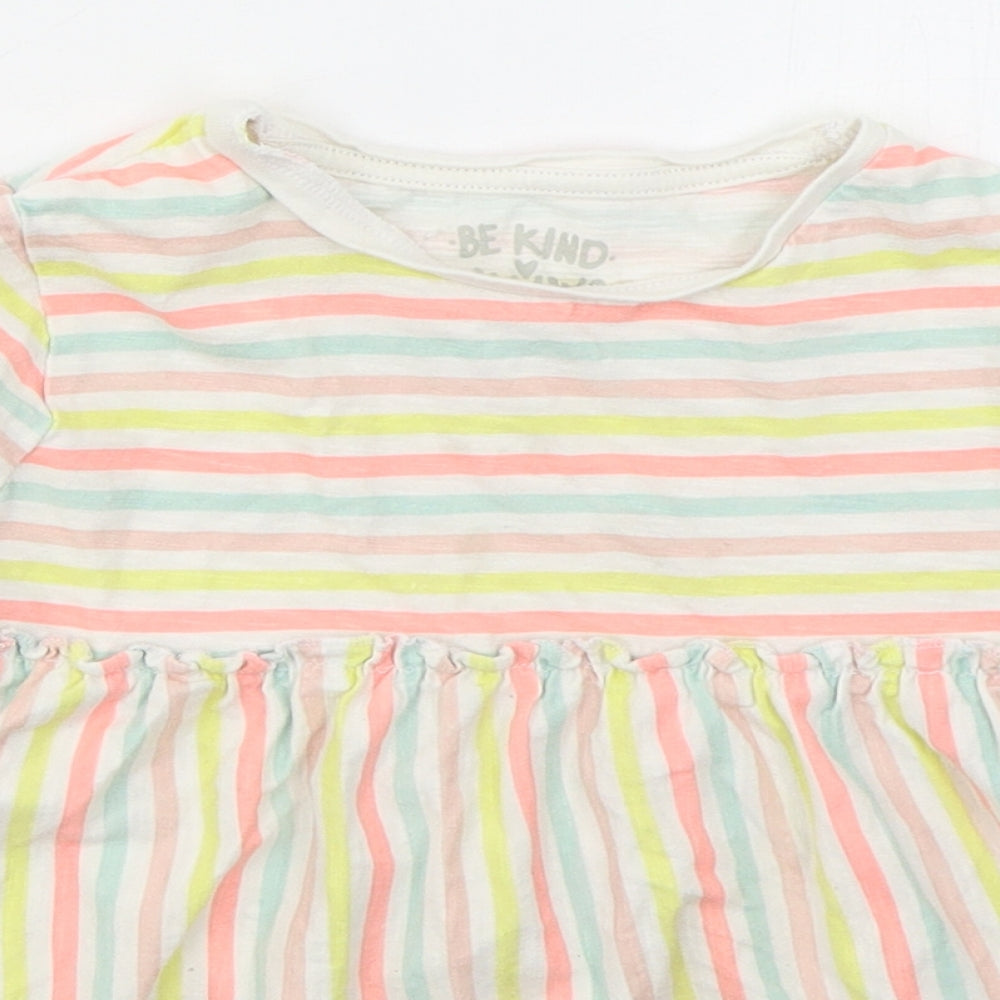 F&F Girls Multicoloured Striped Cotton Basic T-Shirt Size 6-7 Years Crew Neck Pullover