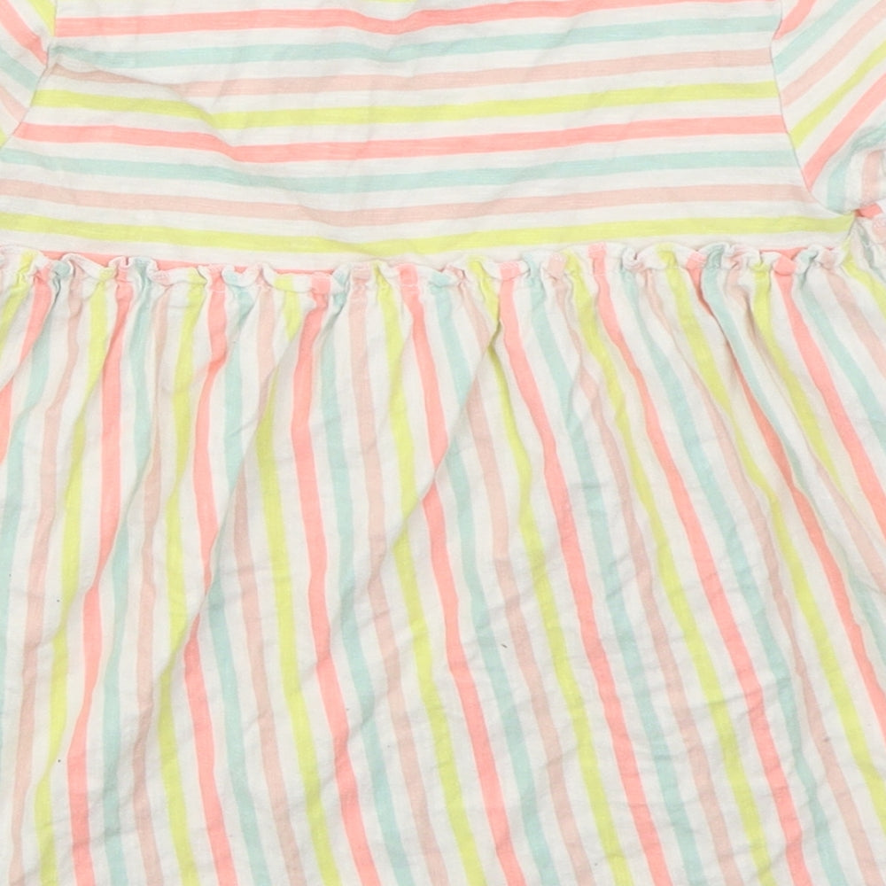 F&F Girls Multicoloured Striped Cotton Basic T-Shirt Size 6-7 Years Crew Neck Pullover