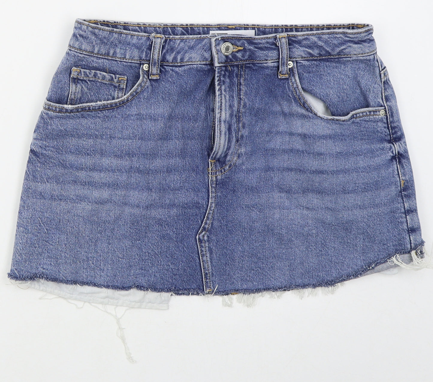 Bershka Womens Blue  Cotton Mini Skirt Size 10   Button