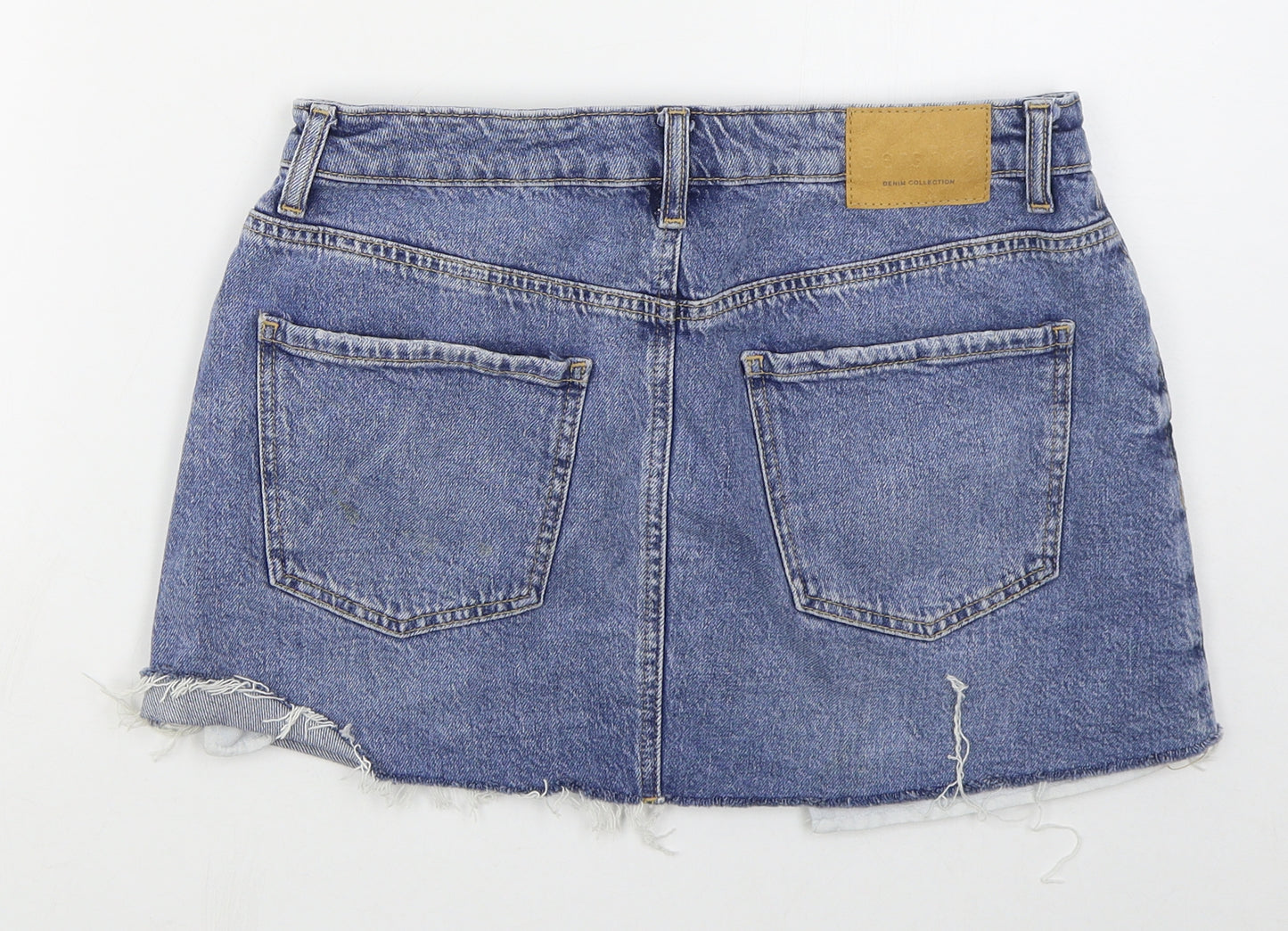 Bershka Womens Blue  Cotton Mini Skirt Size 10   Button