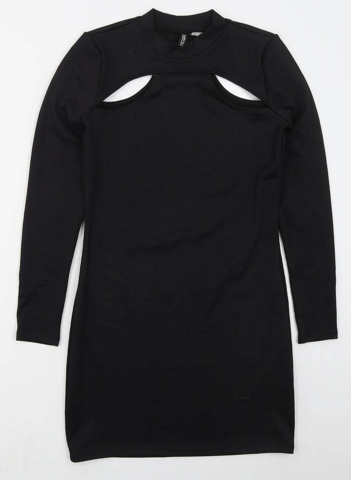 H&M Womens Black Polyester Bodycon Size M Round Neck Pullover