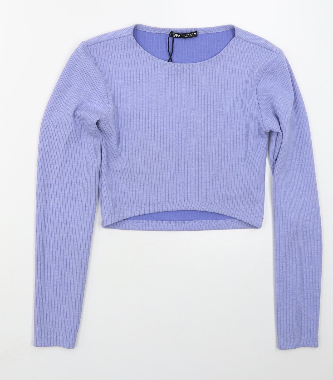 Zara Womens Blue  Polyester Cropped T-Shirt Size M Crew Neck