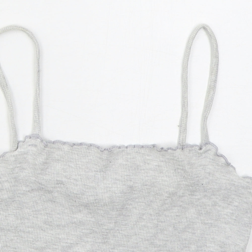 Topshop Womens Grey  Cotton Cropped Tank Size 10 Square Neck