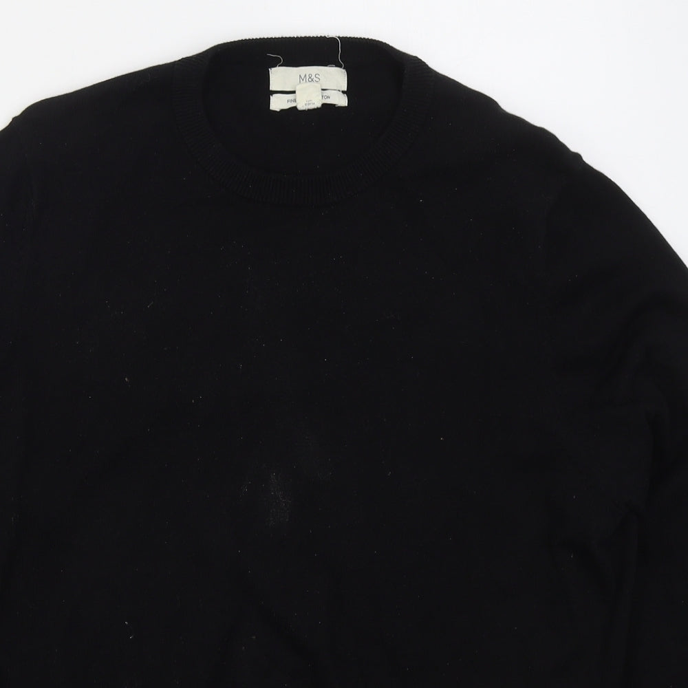 Marks and Spencer Mens Black Crew Neck  Cotton Pullover Jumper Size L