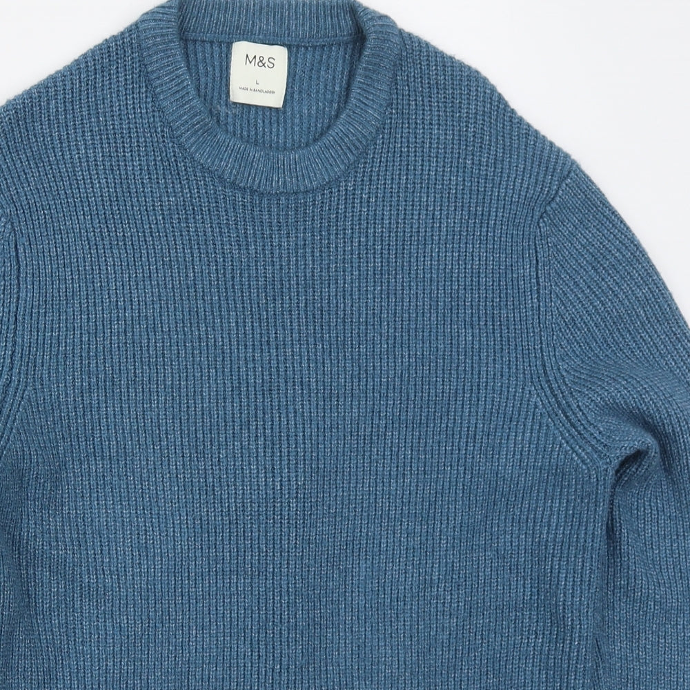 Marks and Spencer Mens Blue Crew Neck  Nylon Pullover Jumper Size L
