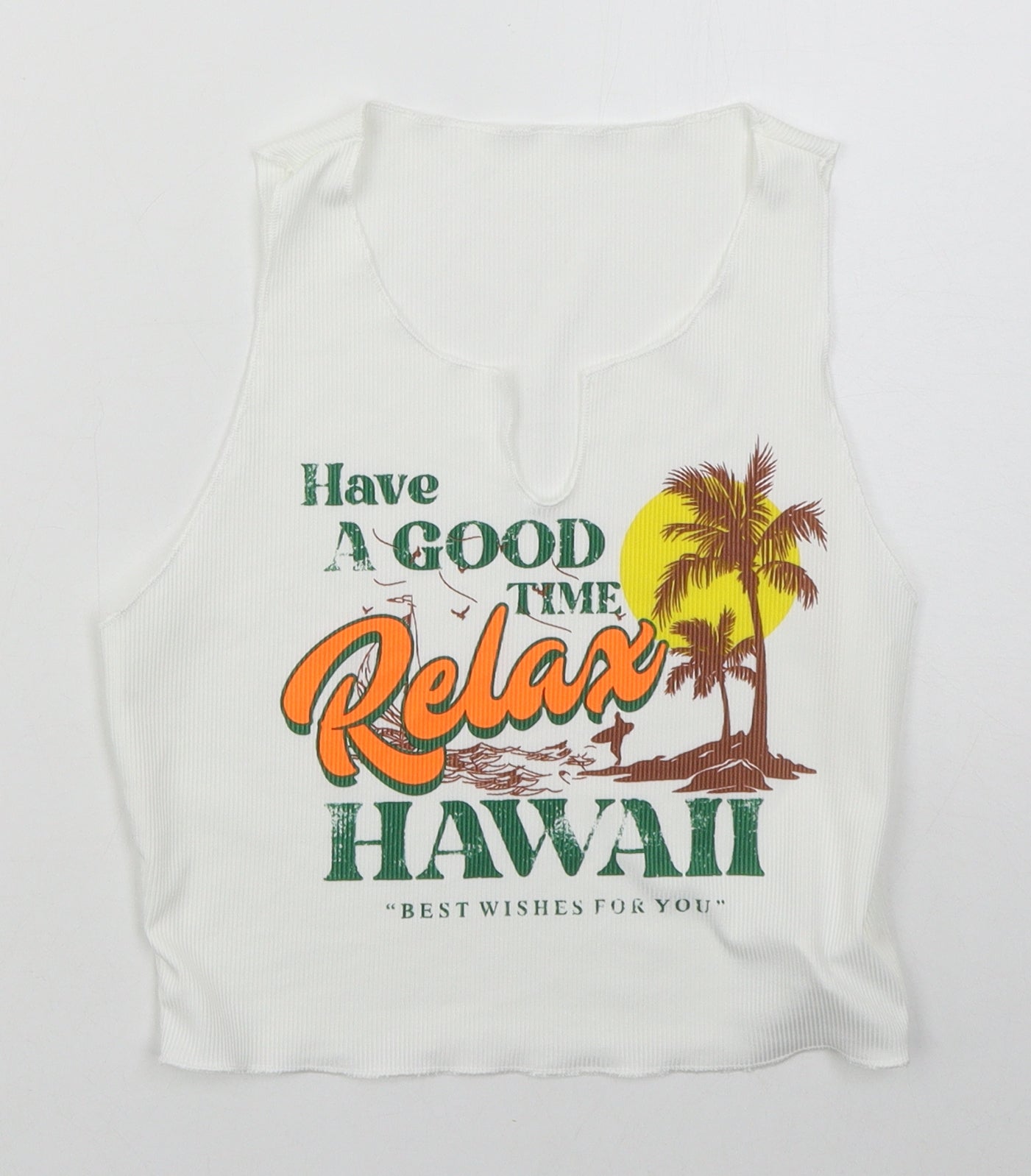 SheIn Womens White  Polyester Cropped Tank Size L Round Neck - Relax Hawaii