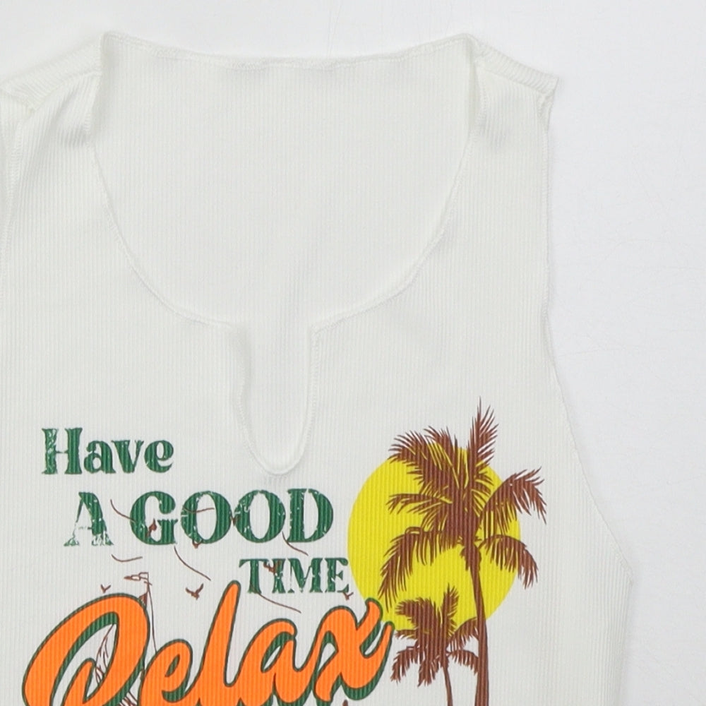 SheIn Womens White  Polyester Cropped Tank Size L Round Neck - Relax Hawaii