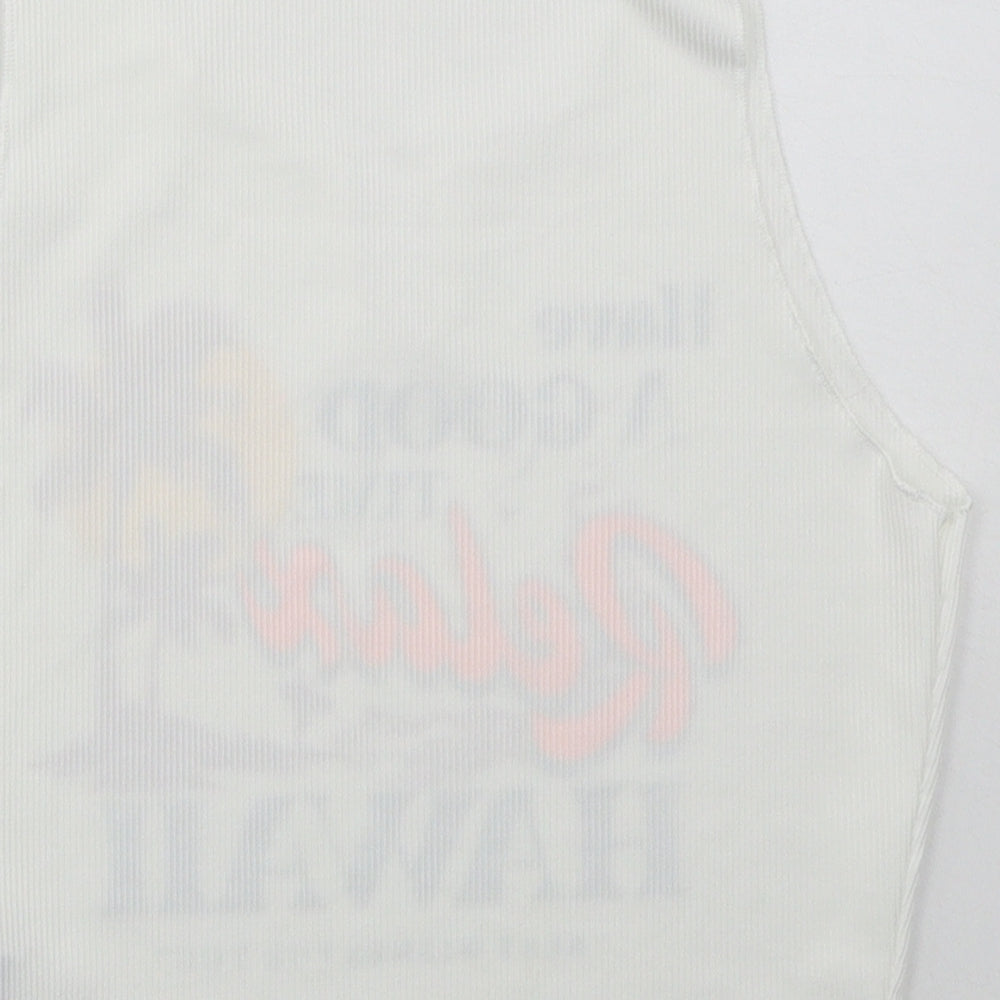 SheIn Womens White  Polyester Cropped Tank Size L Round Neck - Relax Hawaii