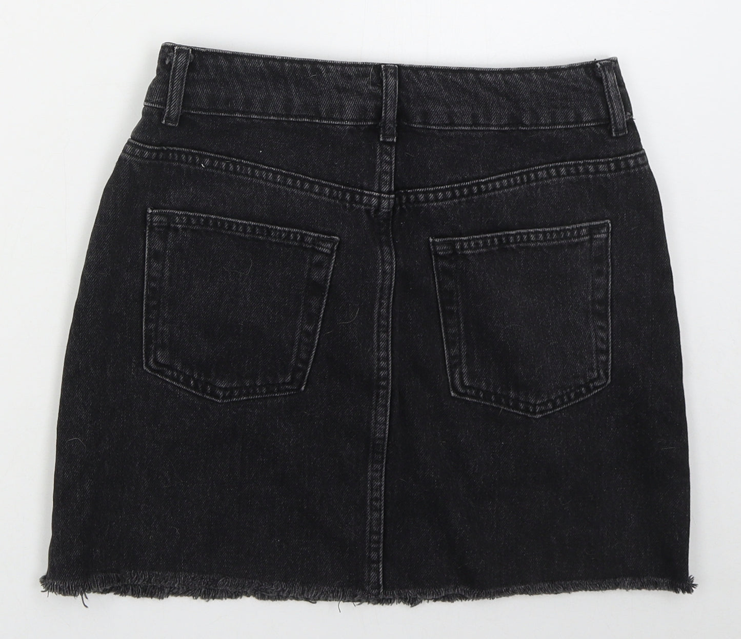Topshop Womens Black  Cotton Mini Skirt Size 8   Button