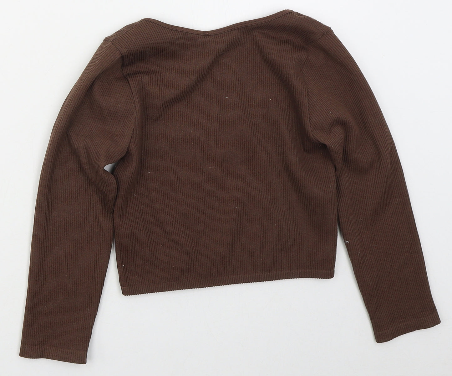 Zara Womens Brown  Nylon Cropped T-Shirt Size L Round Neck Pullover