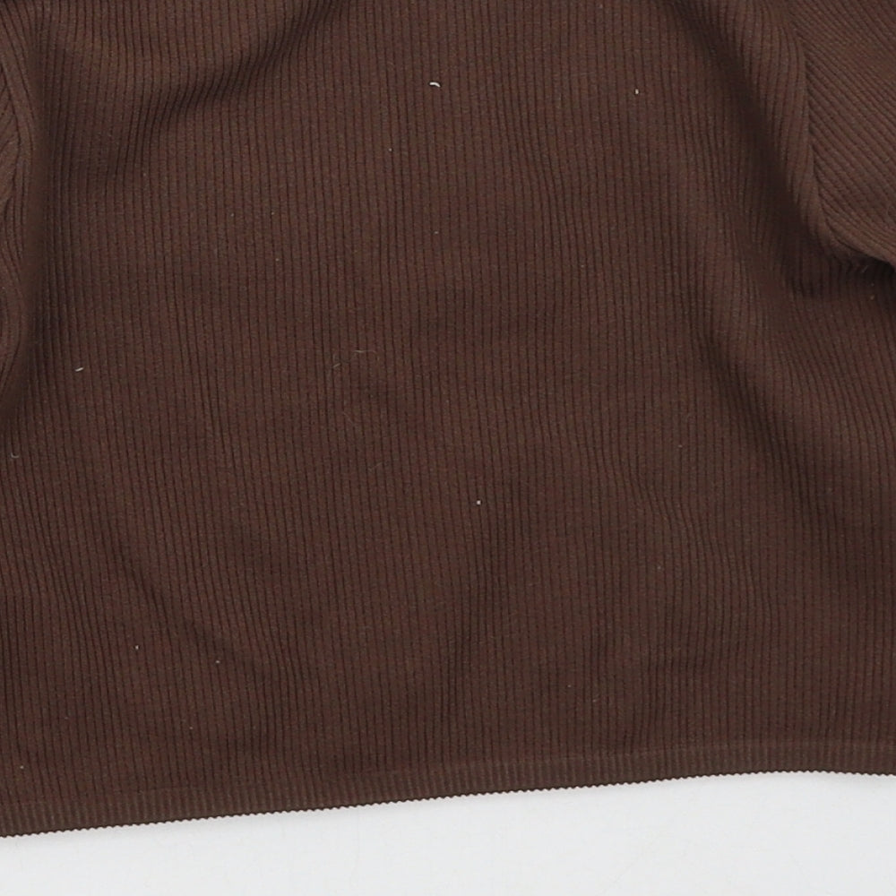 Zara Womens Brown  Nylon Cropped T-Shirt Size L Round Neck Pullover