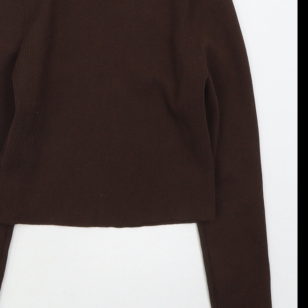 H&M Womens Brown Mock Neck  Polyester Pullover Jumper Size L