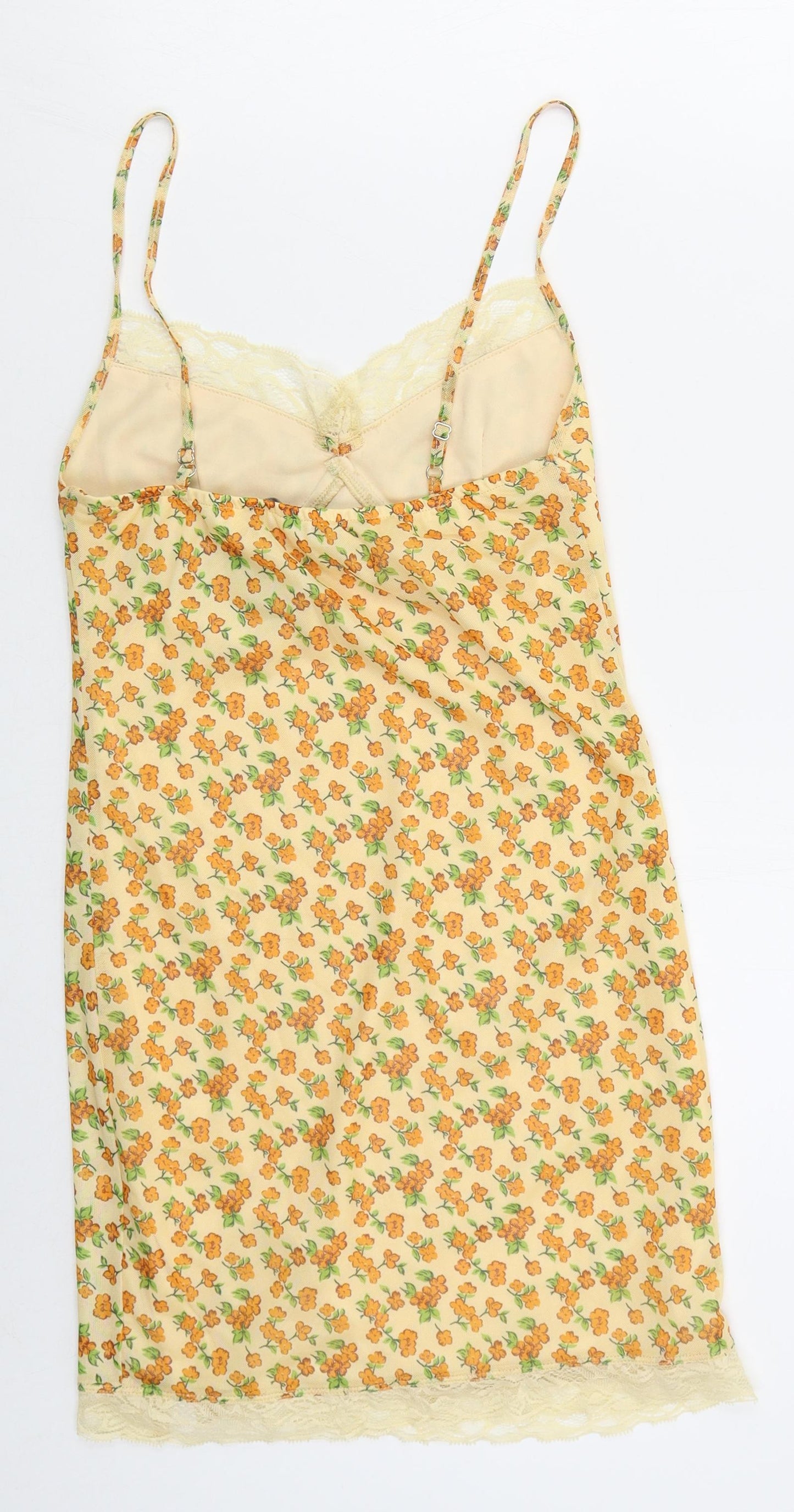 Motel Womens Yellow Floral Polyester Mini  Size M  V-Neck Pullover