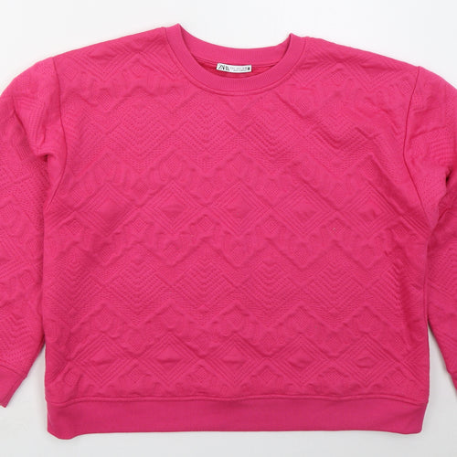 Zara Womens Pink Geometric Polyester Pullover Sweatshirt Size L  Pullover
