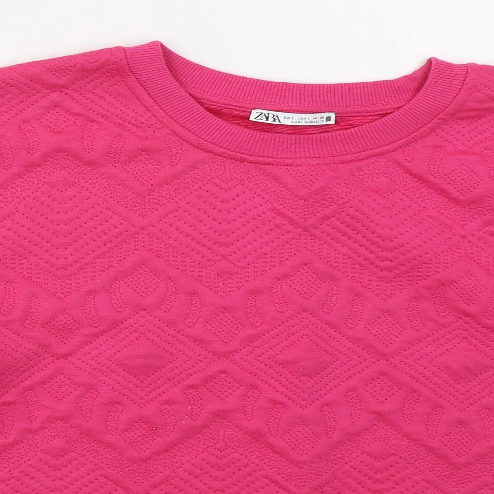 Zara Womens Pink Geometric Polyester Pullover Sweatshirt Size L  Pullover
