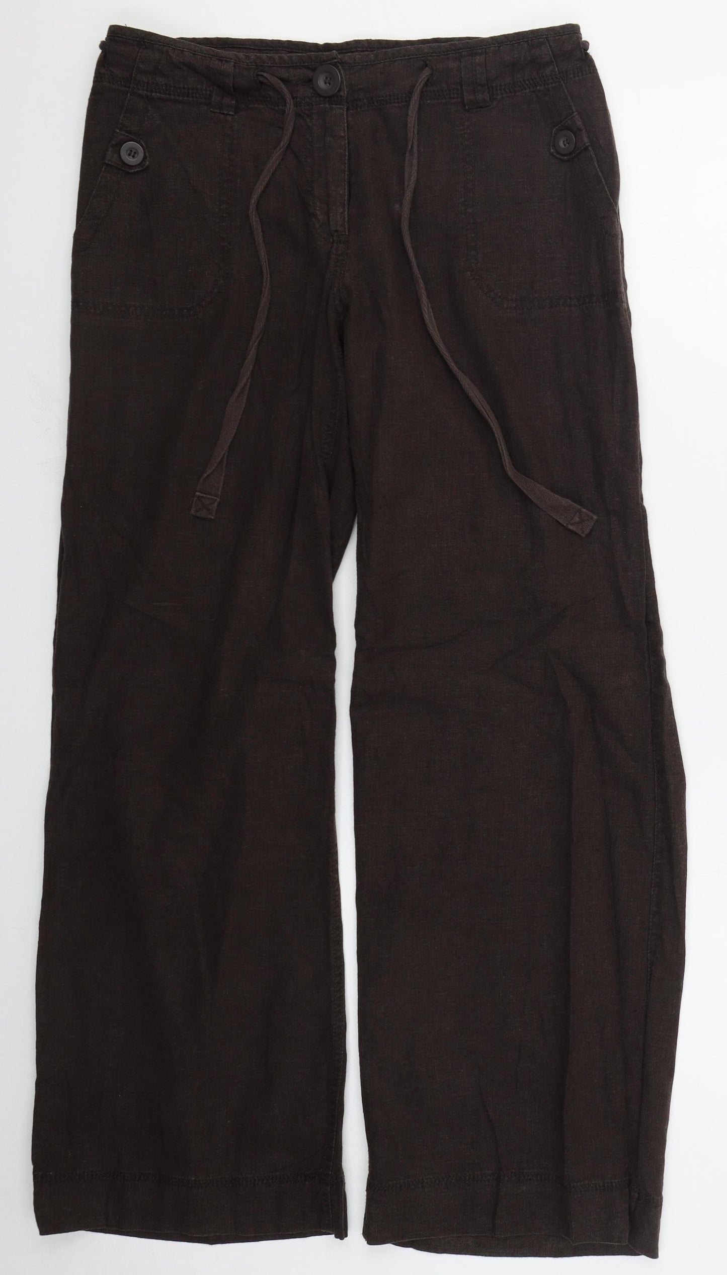 NEXT Womens Brown  Linen Trousers  Size 12 L30 in Regular Button
