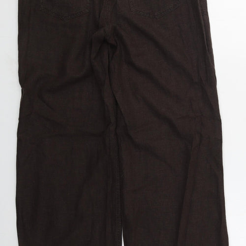 NEXT Womens Brown  Linen Trousers  Size 12 L30 in Regular Button