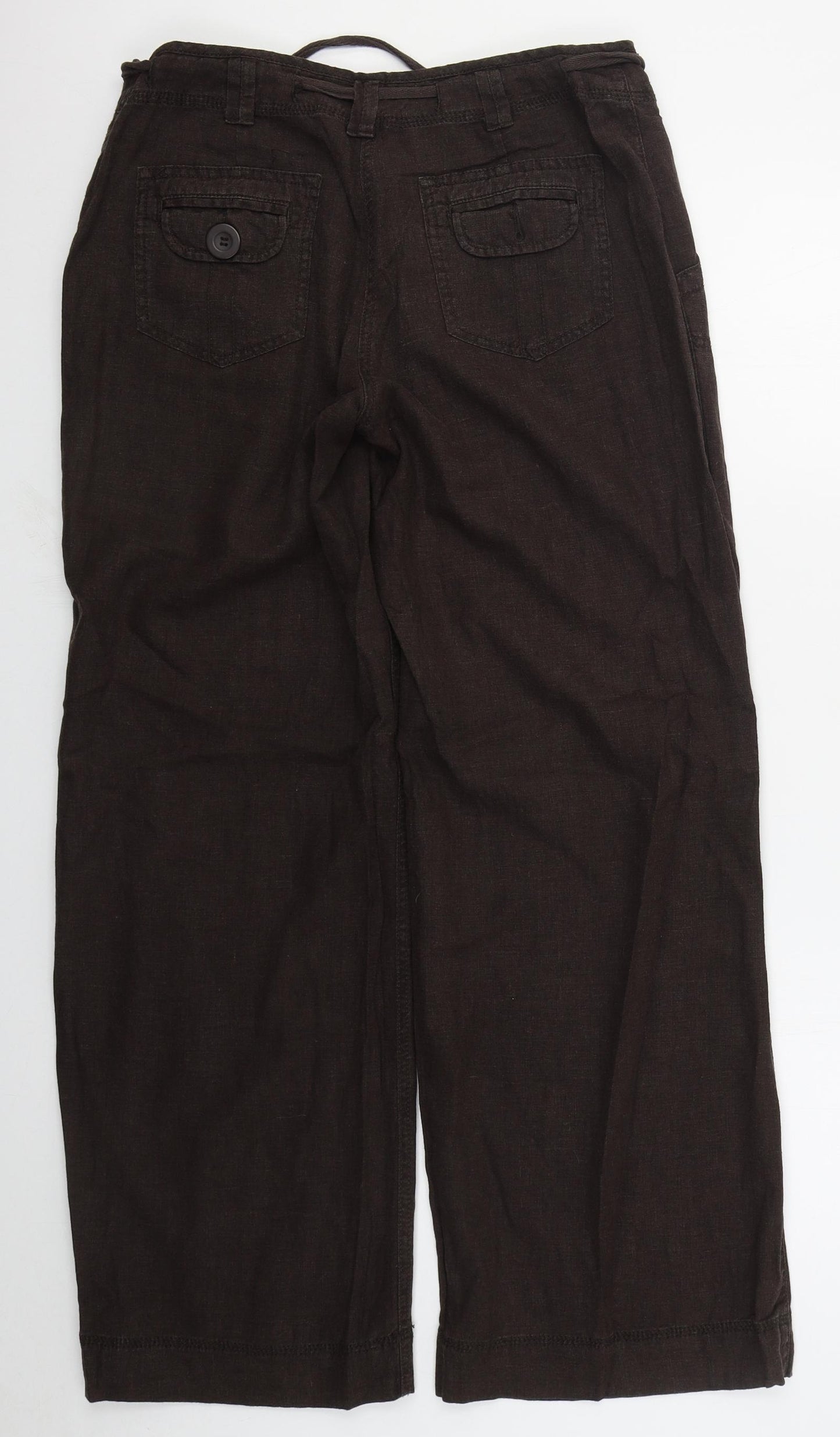 NEXT Womens Brown  Linen Trousers  Size 12 L30 in Regular Button
