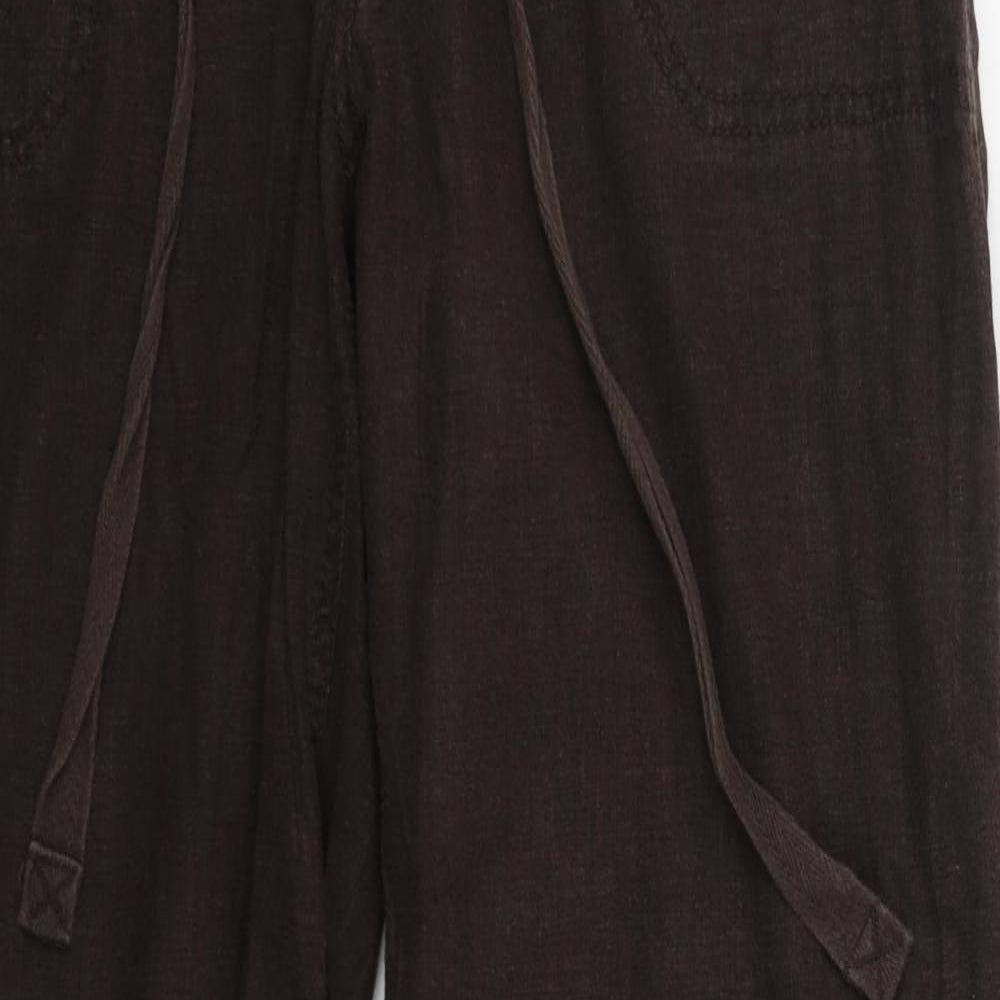 NEXT Womens Brown  Linen Trousers  Size 12 L30 in Regular Button