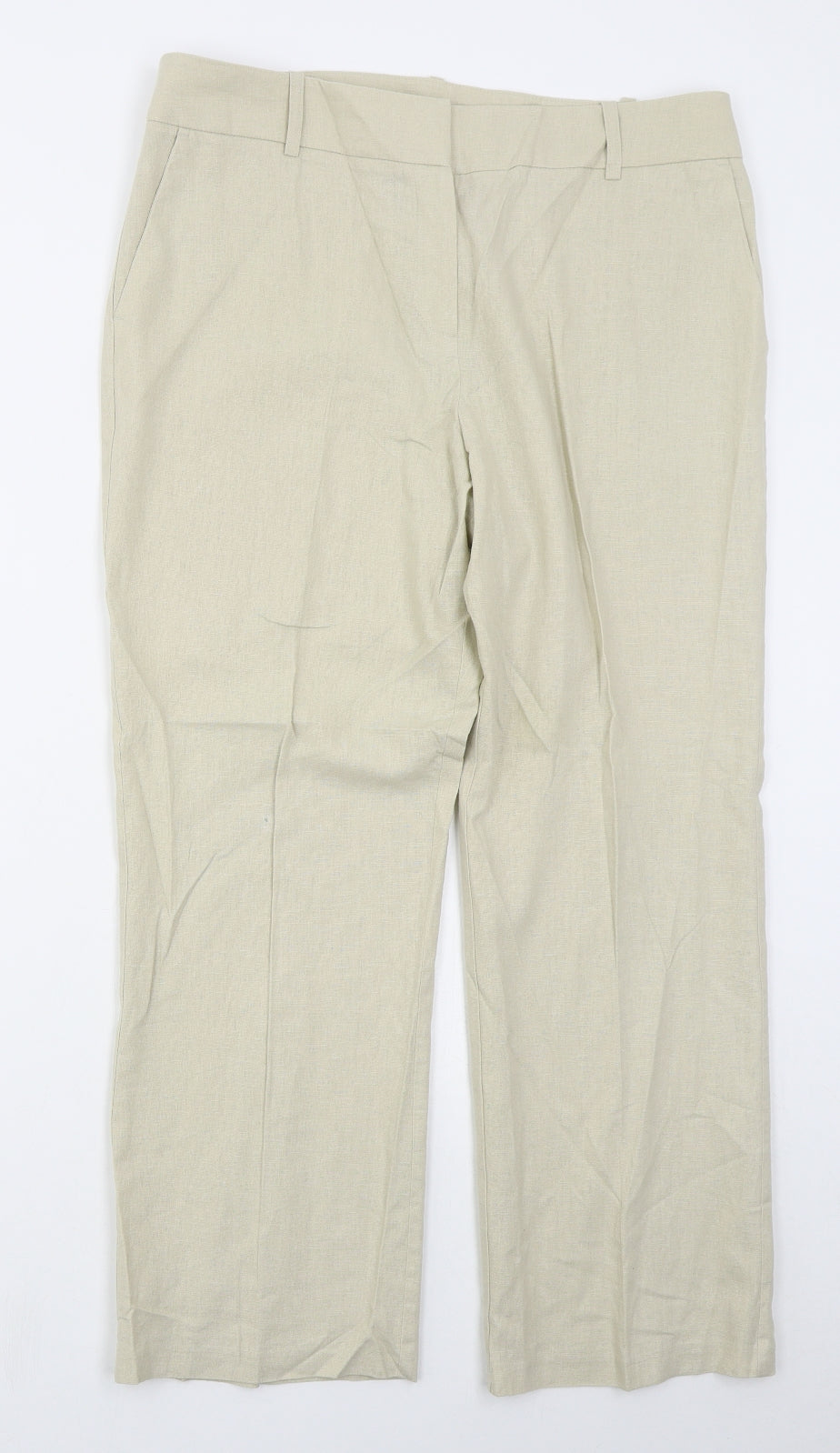 BHS Womens Beige  Linen Trousers  Size 16 L26 in Regular Hook & Eye