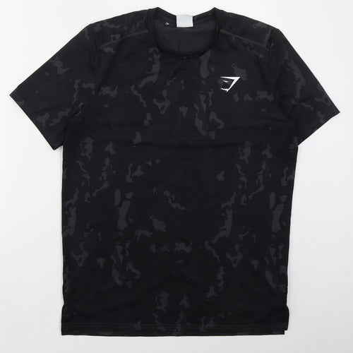 Gymshark Mens Grey Camouflage Polyester Basic T-Shirt Size S Crew Neck Pullover