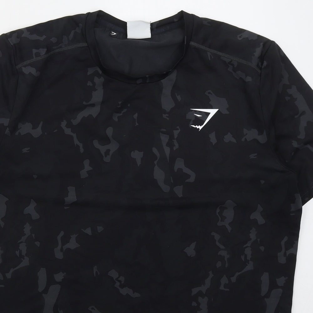 Gymshark Mens Grey Camouflage Polyester Basic T-Shirt Size S Crew Neck Pullover