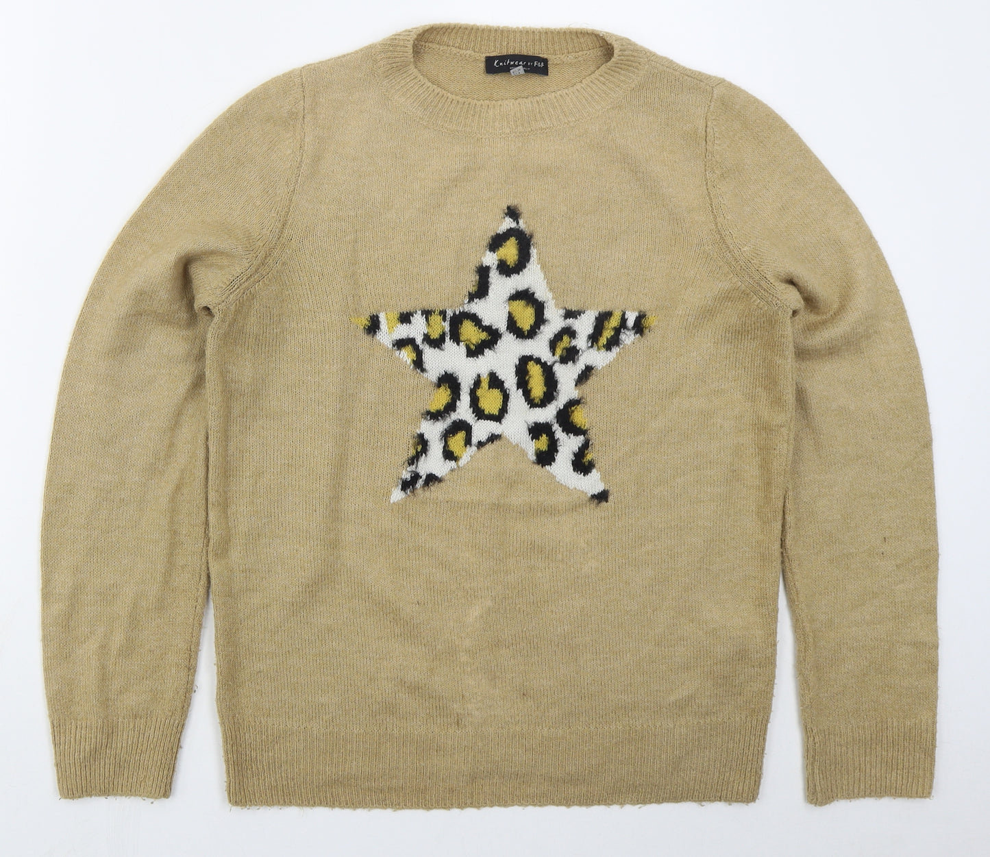 F&F Womens Brown Crew Neck  Acrylic Pullover Jumper Size 8   - Star