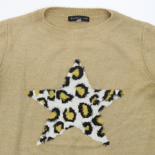 F&F Womens Brown Crew Neck  Acrylic Pullover Jumper Size 8   - Star