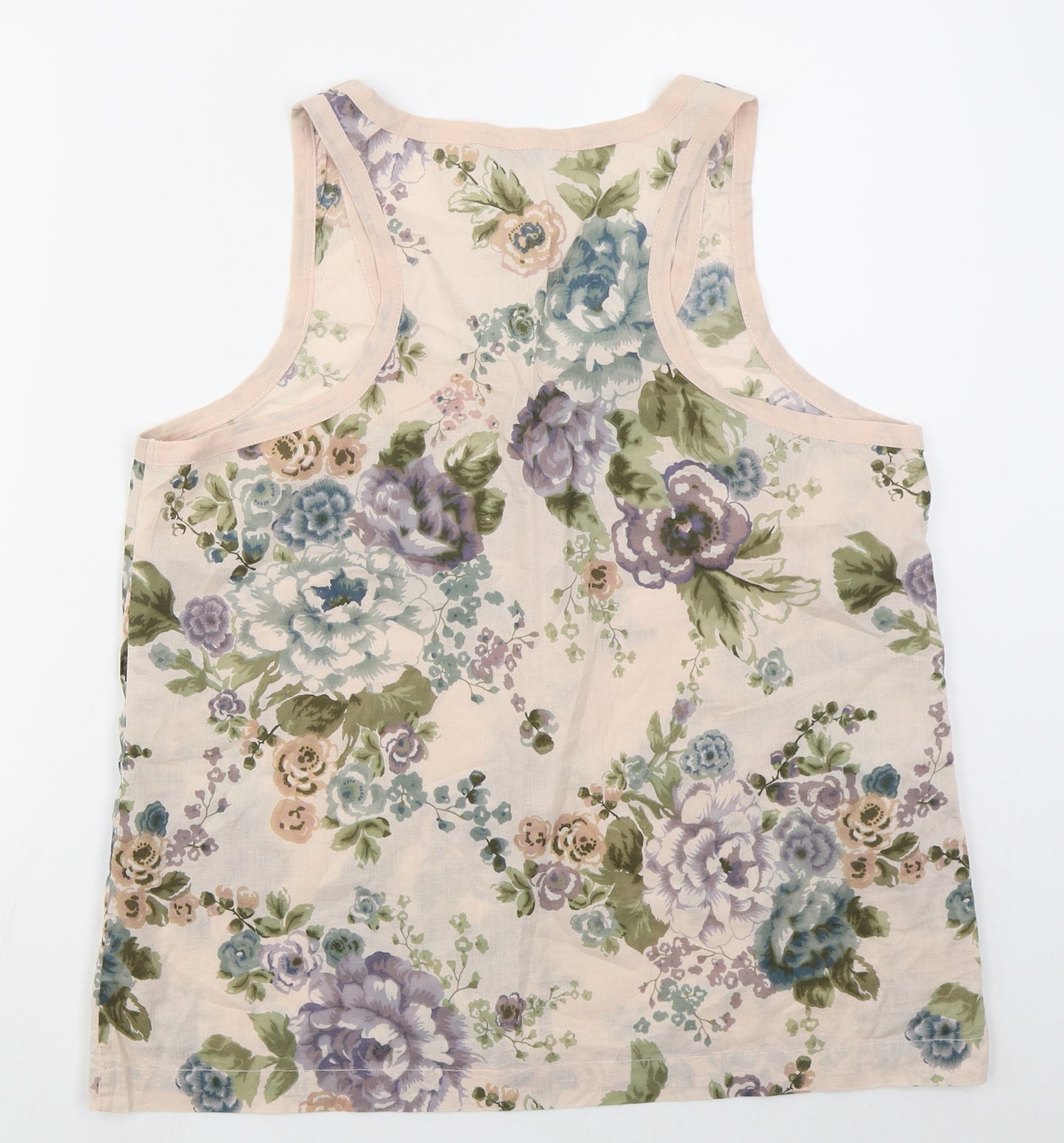 Peacocks Womens Pink Floral Cotton Basic Tank Size L Round Neck
