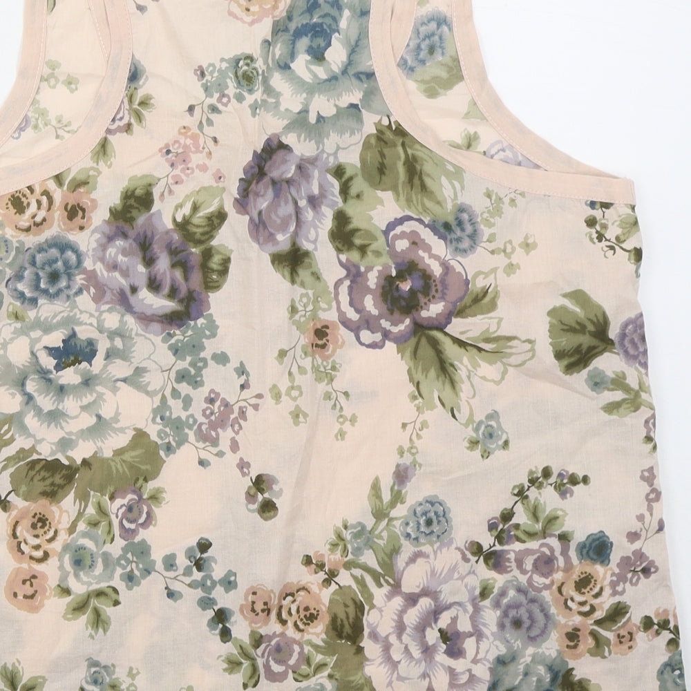 Peacocks Womens Pink Floral Cotton Basic Tank Size L Round Neck