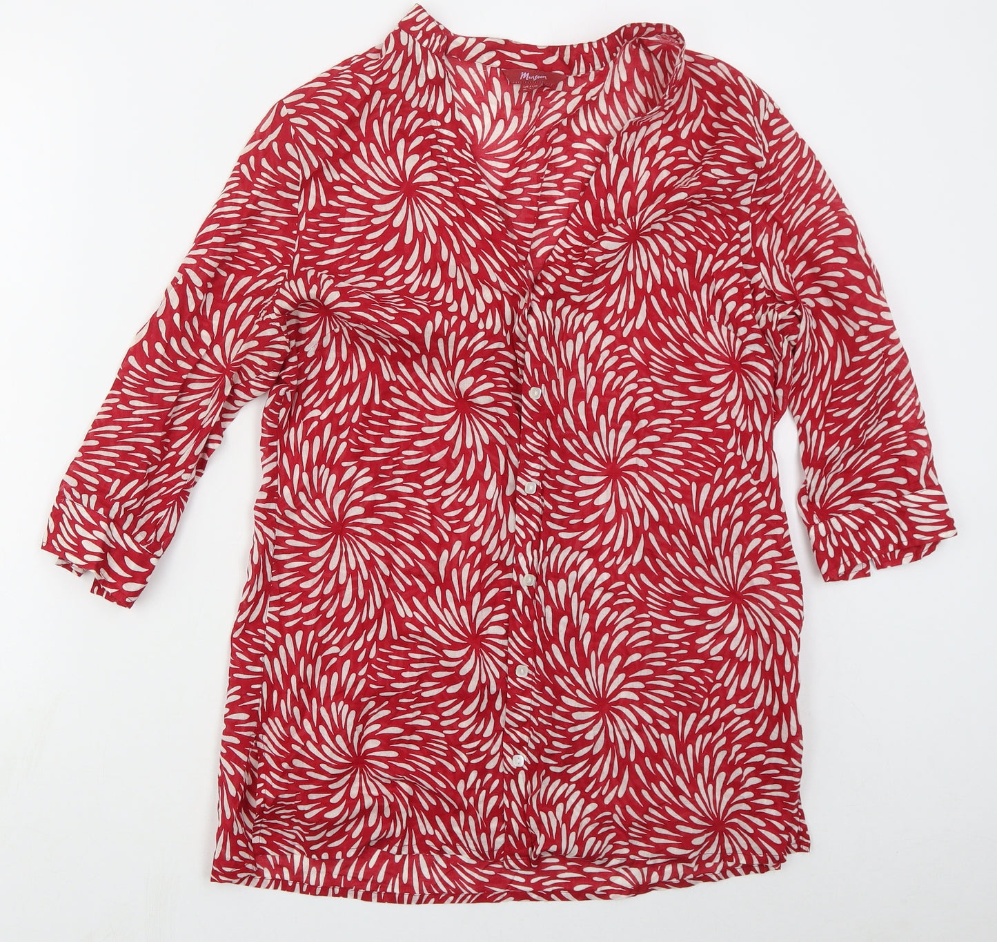 Monsoon Womens Red Geometric Cotton Basic Button-Up Size 16 V-Neck