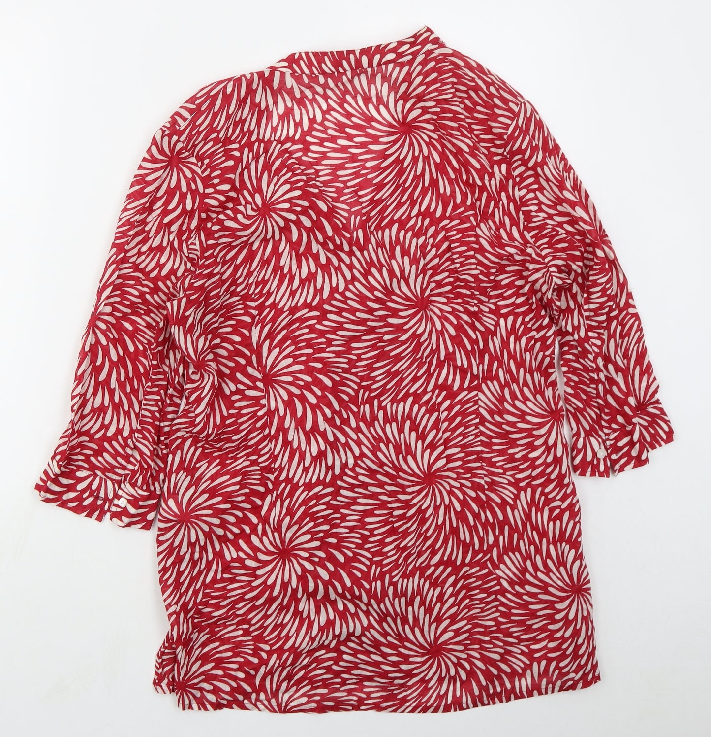 Monsoon Womens Red Geometric Cotton Basic Button-Up Size 16 V-Neck