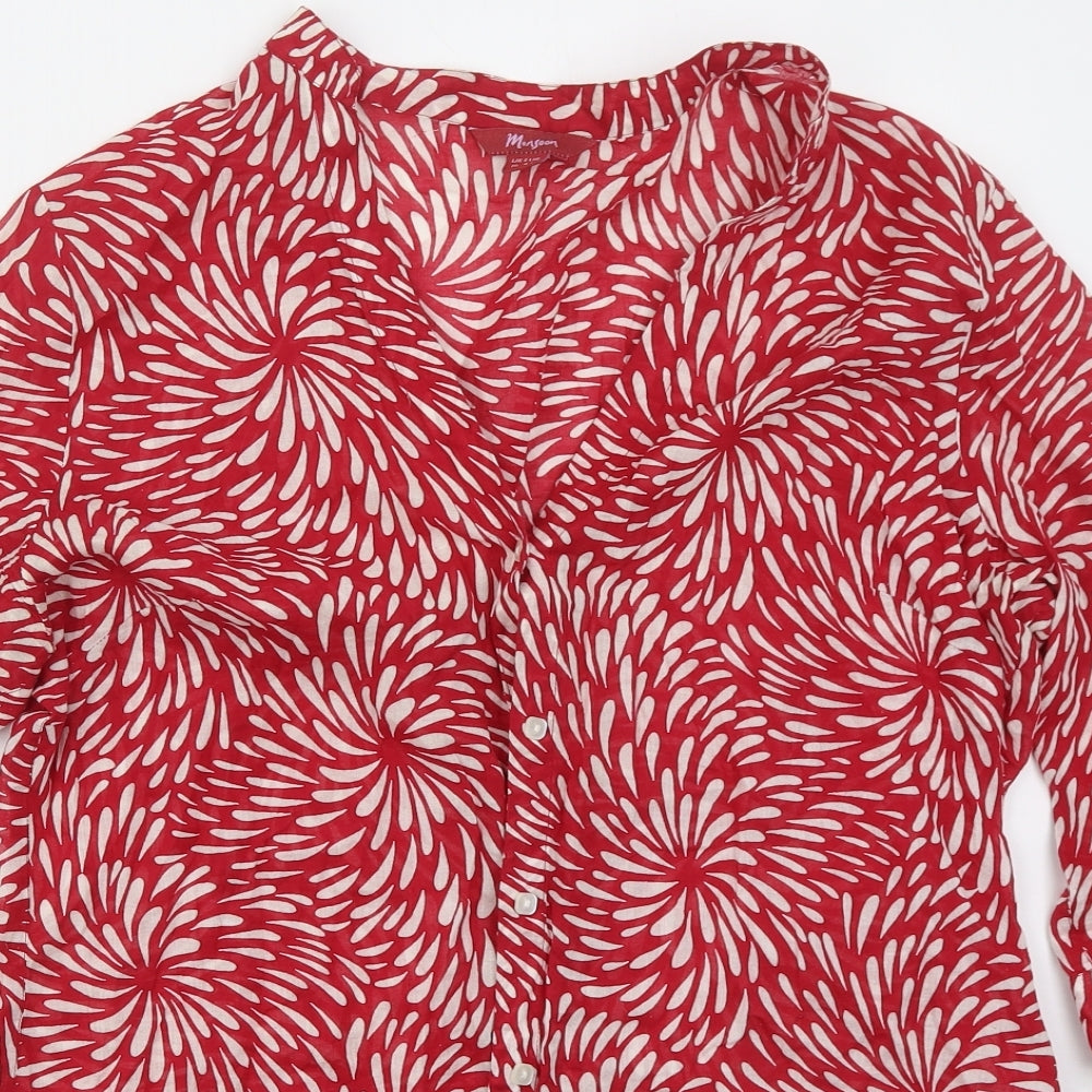Monsoon Womens Red Geometric Cotton Basic Button-Up Size 16 V-Neck