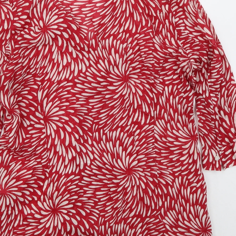 Monsoon Womens Red Geometric Cotton Basic Button-Up Size 16 V-Neck