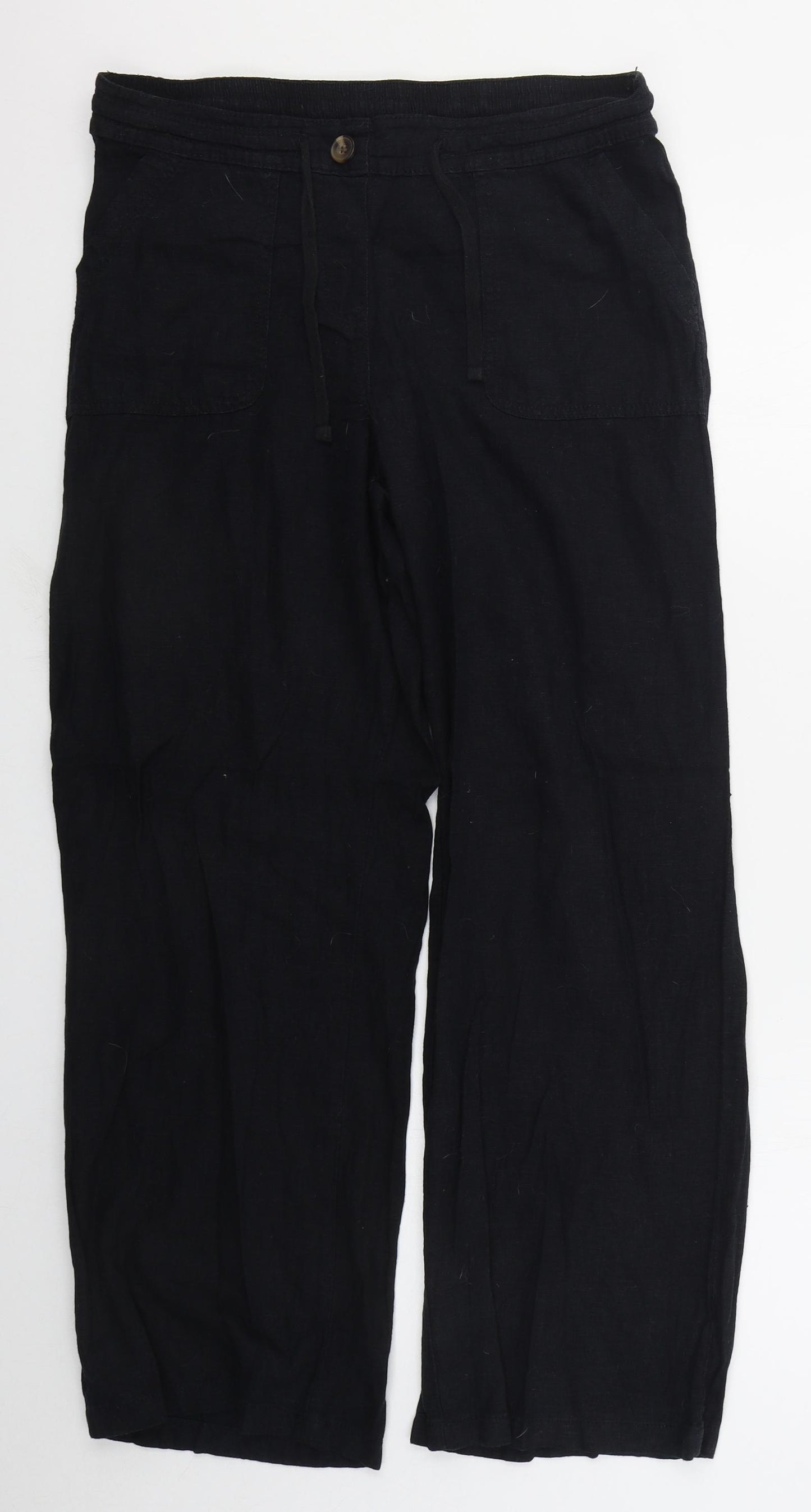 George Womens Black  Linen Trousers  Size 12 L28 in Regular Drawstring