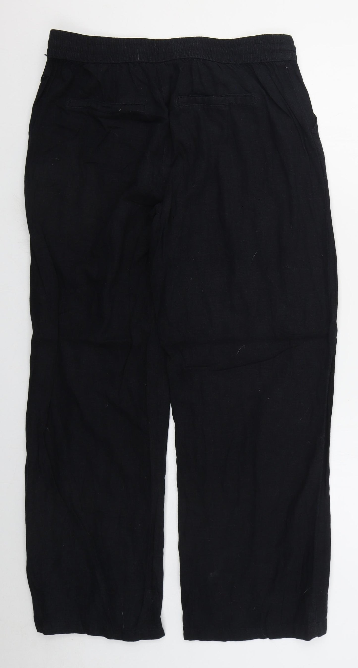 George Womens Black  Linen Trousers  Size 12 L28 in Regular Drawstring