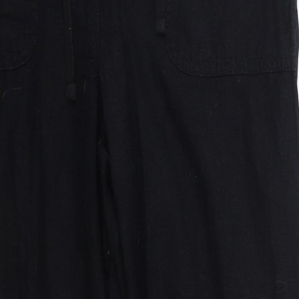 George Womens Black  Linen Trousers  Size 12 L28 in Regular Drawstring