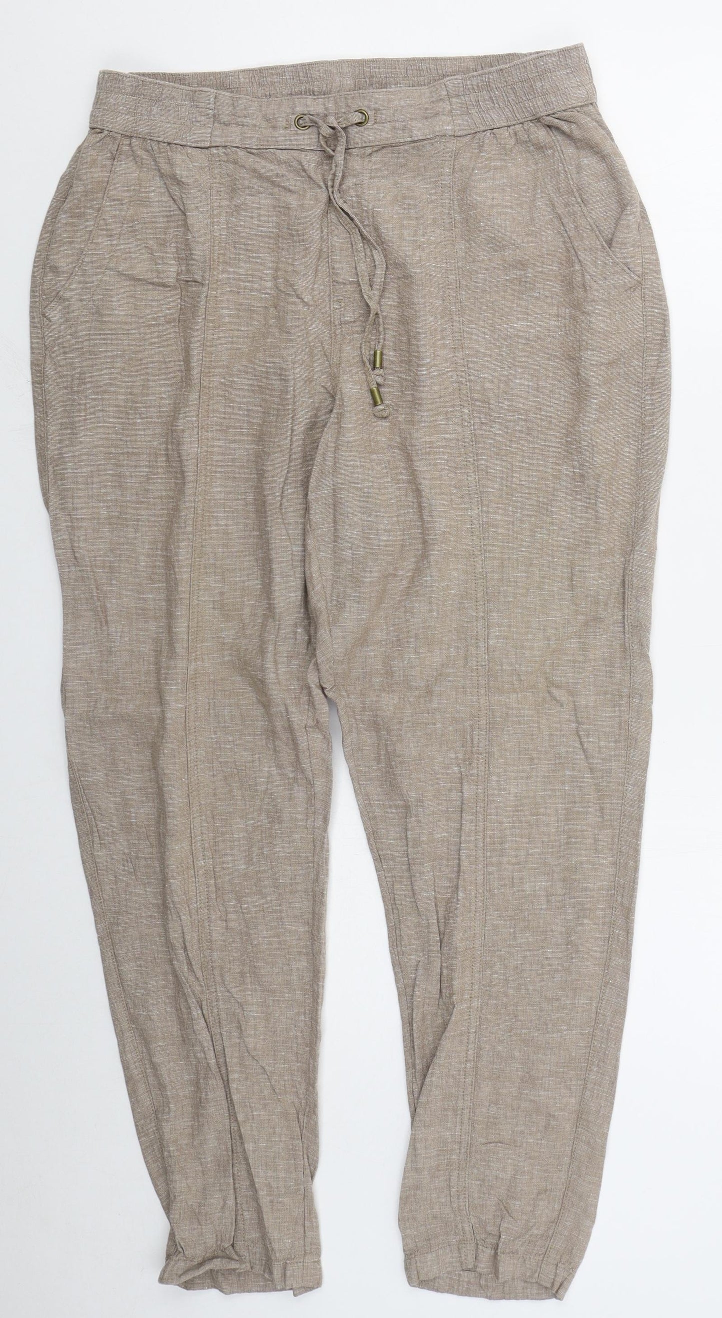 Nutmeg Womens Beige  Linen Trousers  Size 16 L28 in Regular Drawstring