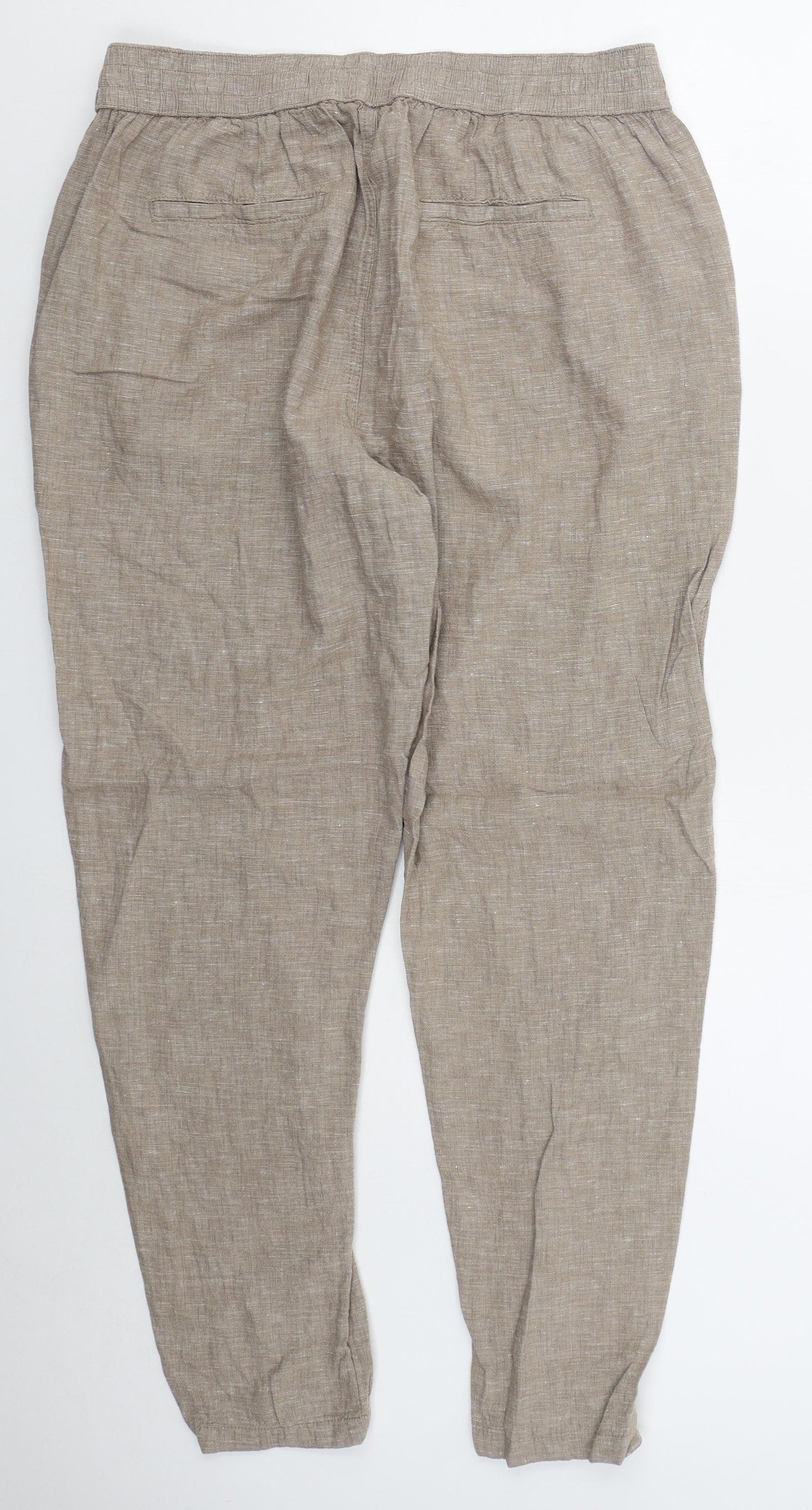 Nutmeg Womens Beige  Linen Trousers  Size 16 L28 in Regular Drawstring