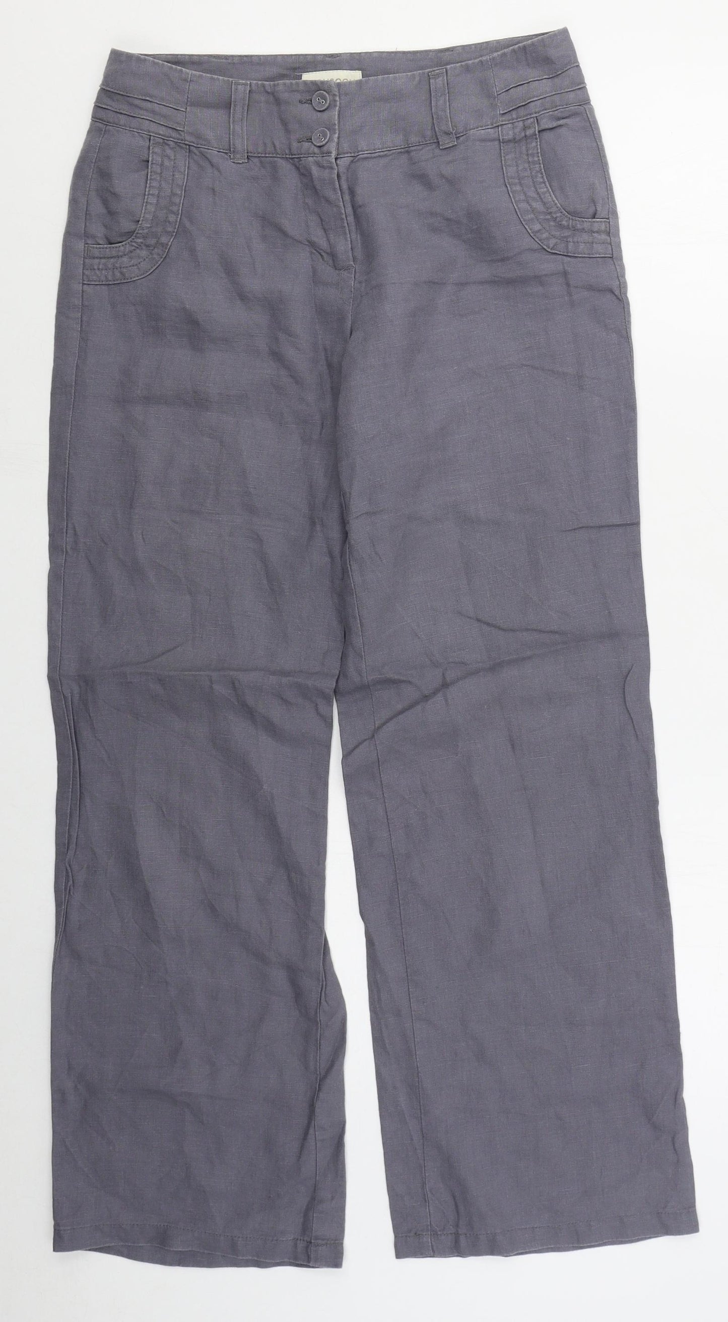 Monsoon Womens Grey  Linen Trousers  Size 8 L28 in Regular Button