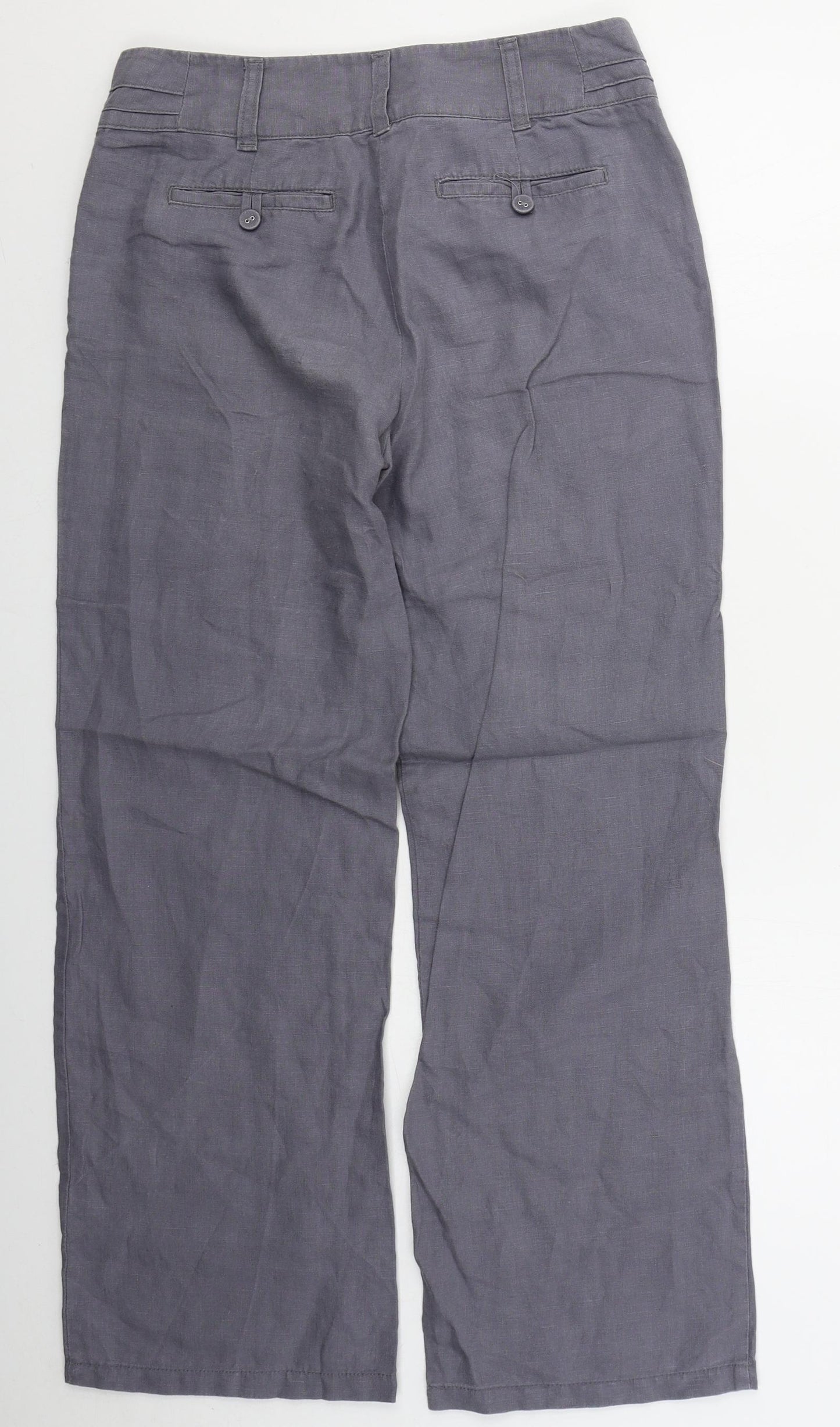 Monsoon Womens Grey  Linen Trousers  Size 8 L28 in Regular Button