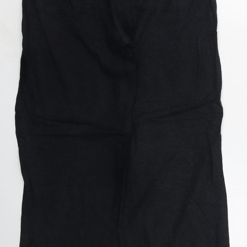 Marks and Spencer Womens Black  Linen Trousers  Size 12 L29 in Regular Drawstring