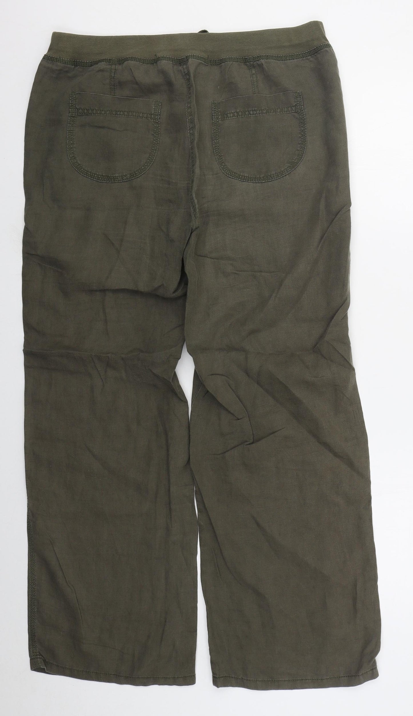Marks and Spencer Womens Green  Linen Trousers  Size 12 L30 in Regular Drawstring