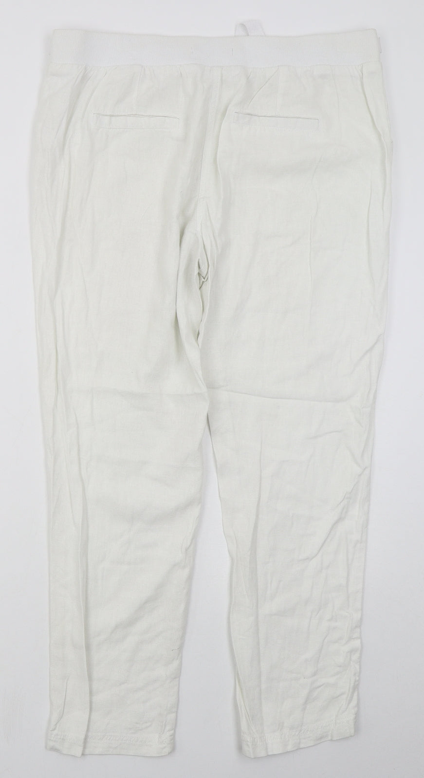 George Womens White  Linen Trousers  Size 14 L28 in Regular Drawstring