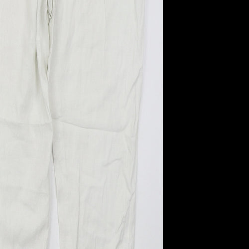 George Womens White  Linen Trousers  Size 14 L28 in Regular Drawstring