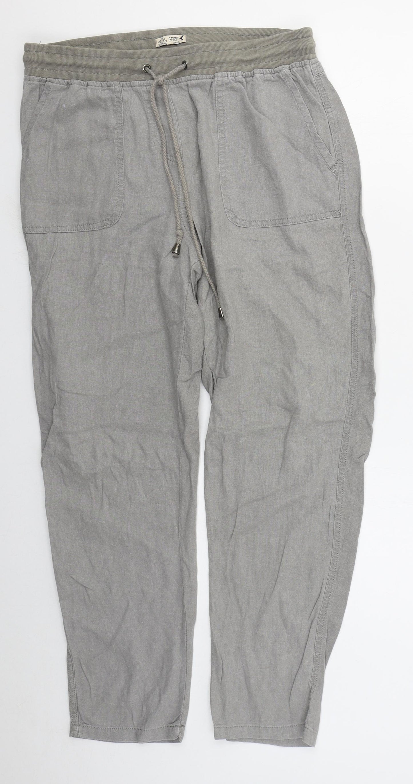 M&Co Womens Grey  Linen Trousers  Size 12 L28 in Regular Drawstring